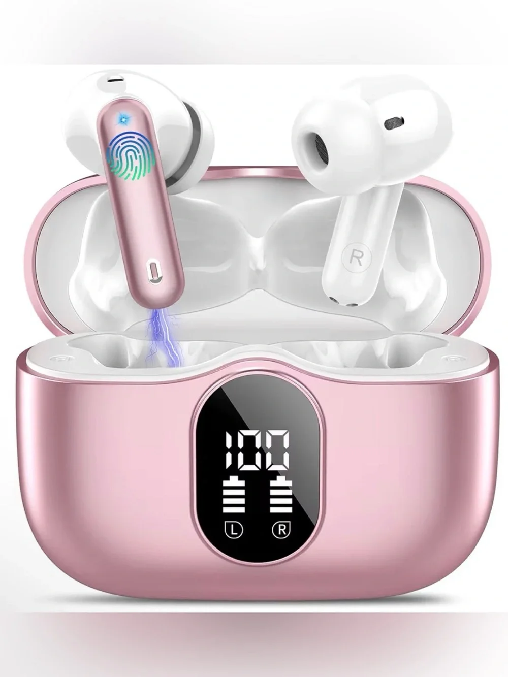 NWT NIB Wireless Pink Gold Wireless Bluetooth Earbuds with LED Display